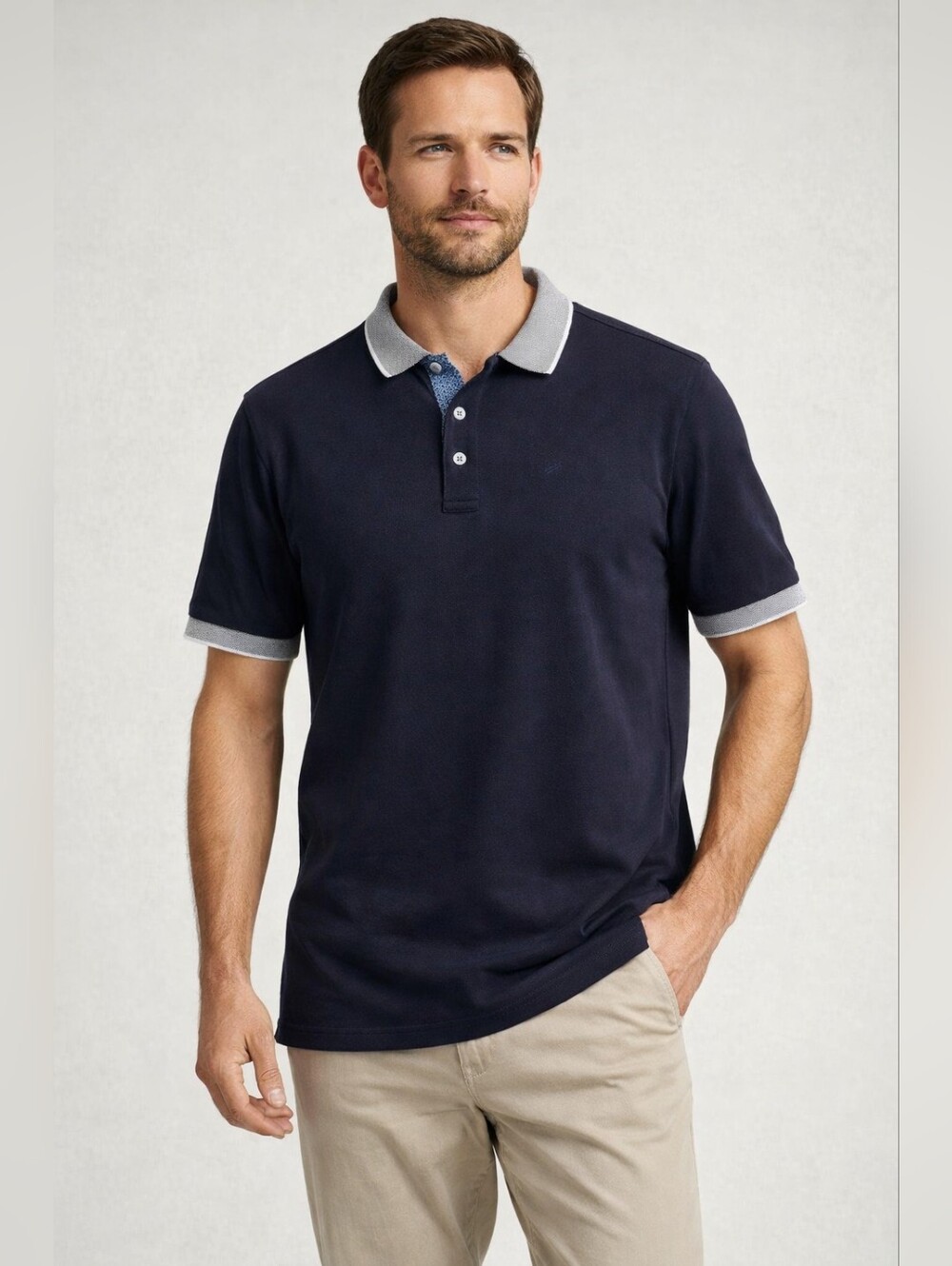 Hechter Paris Men's 100% Cotton Knitted Polo Shirt Blue/White Large